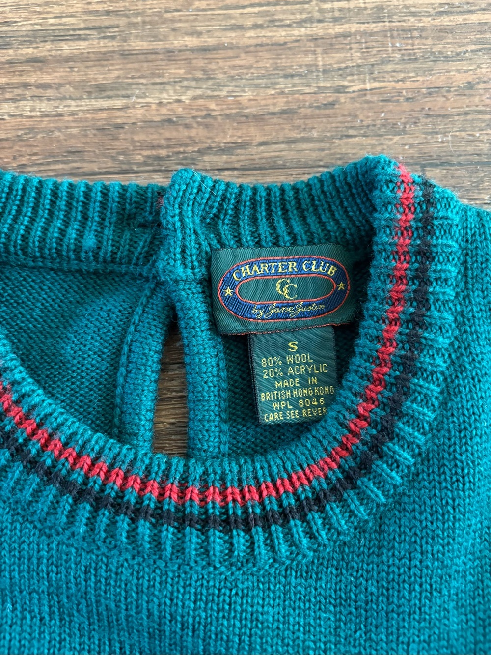 VTG Charter Club Jane Justin Toy Soldier Wool Blend Knit Sweater Green Keyhole S - Picture 3 of 16